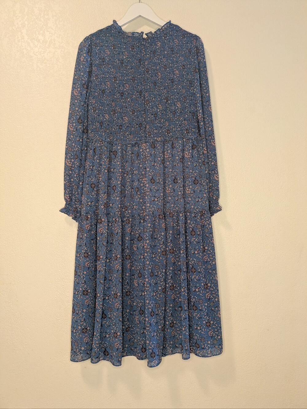 dip Blue Floral Smocked High-Neck Midi Dress - Picture 3 of 8